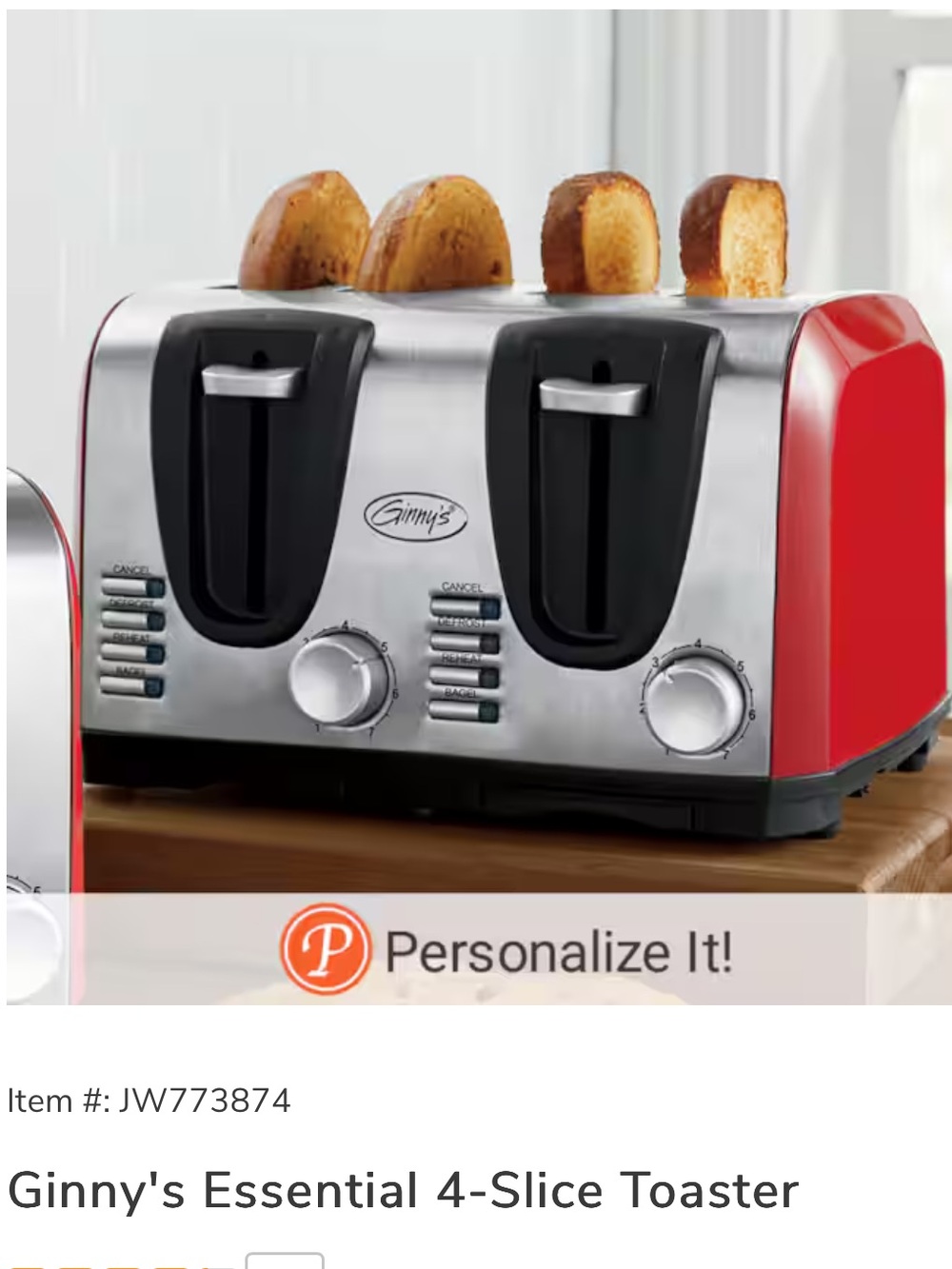 Red and Stainless 4-Slice Toaster